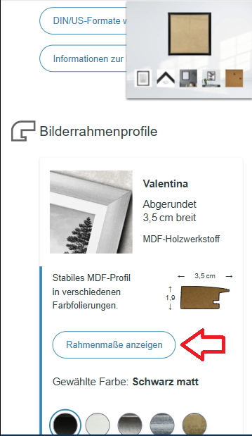 Rahmenmaße anzeigen